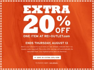 REI-Outlet clearance sale! Get an extra 20% off one item (no coupon ...